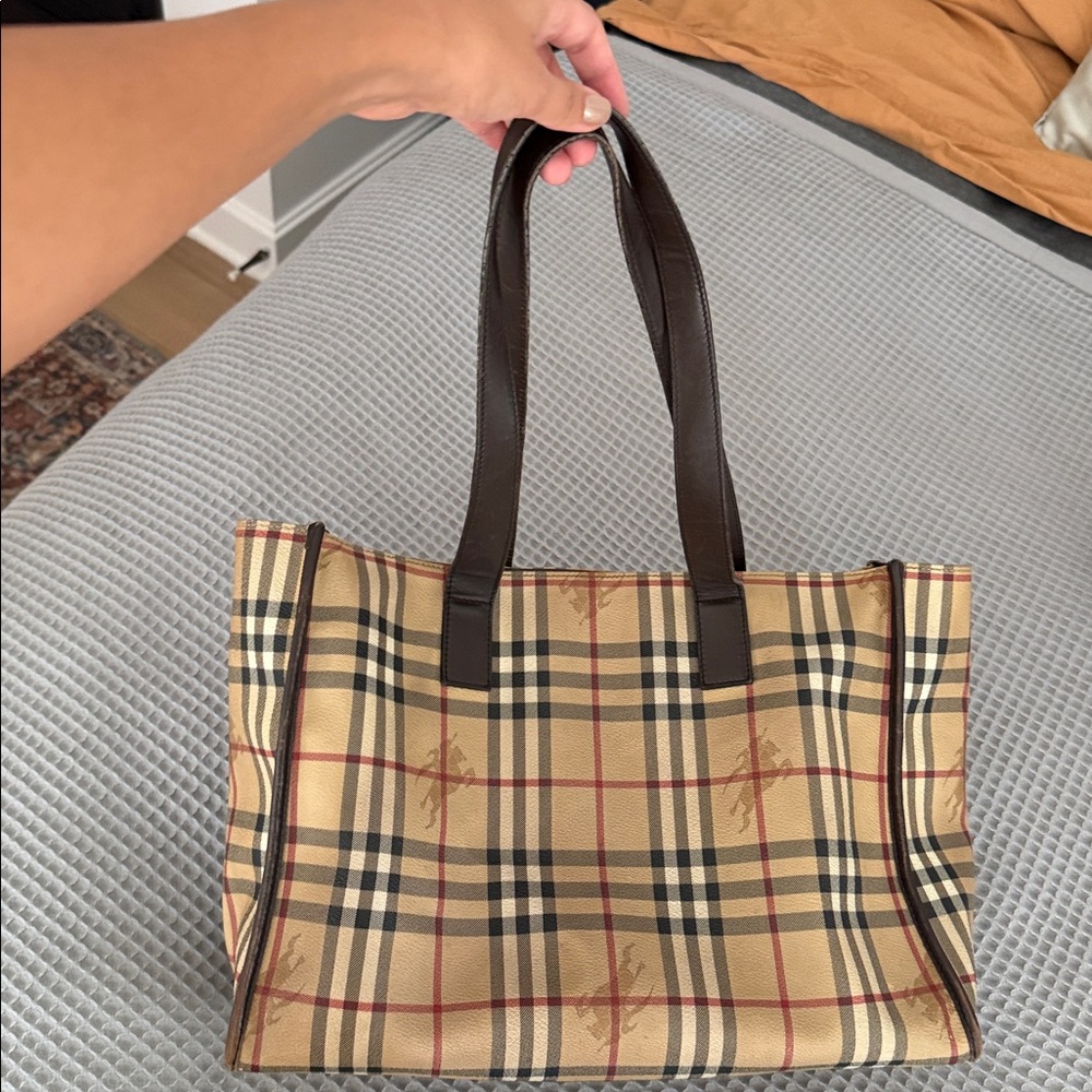 Burberry Beige and Brown Check Tote